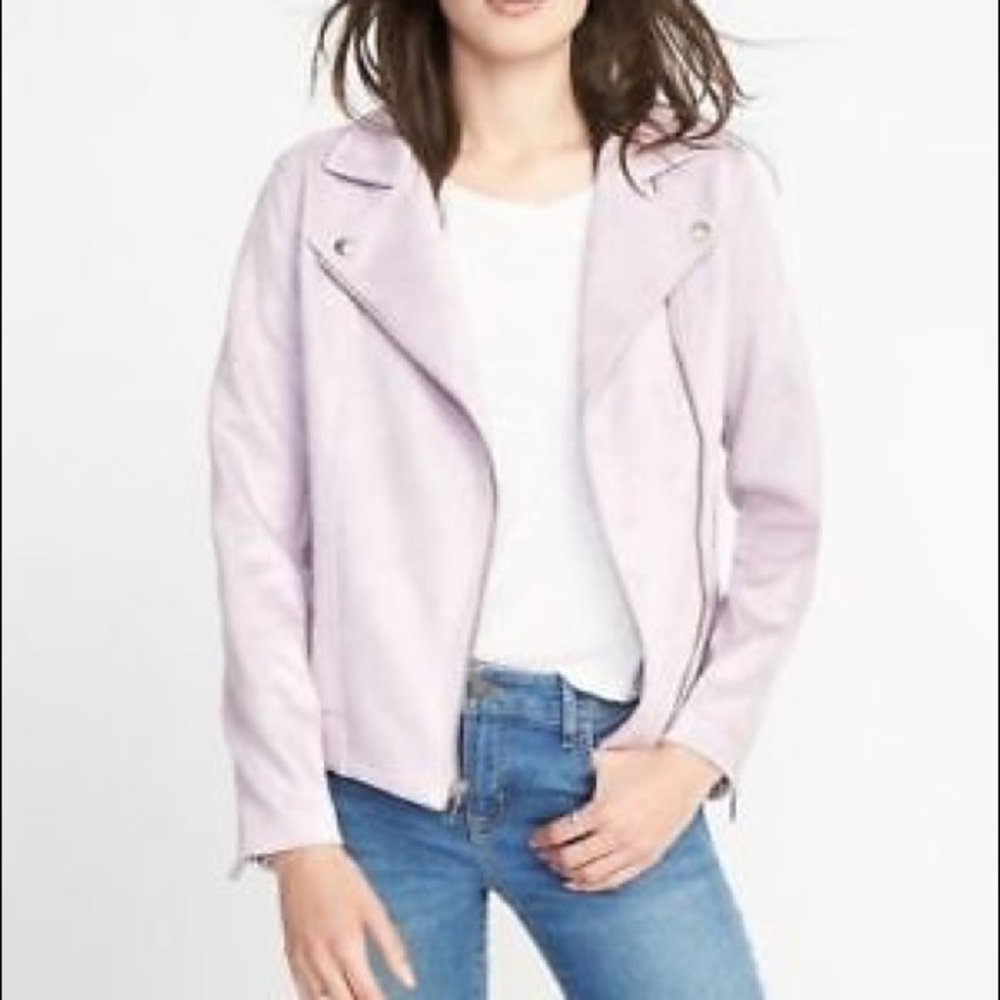 (S) Lavender Sueded Knit Moto Jacket - Old Navy